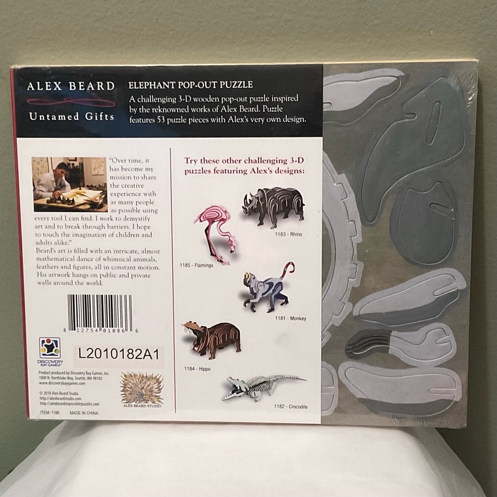 Alex Beard Untamed Gifts ELEPHANT Pop-Out Puzzle 3-D Wooden Puzzle 2010 New - Picture 2 of 5